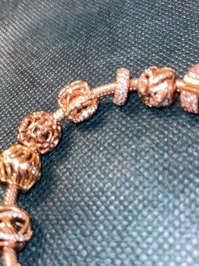 PANDORA Rose Gold Adjustable Bracelet with Vintage Charms